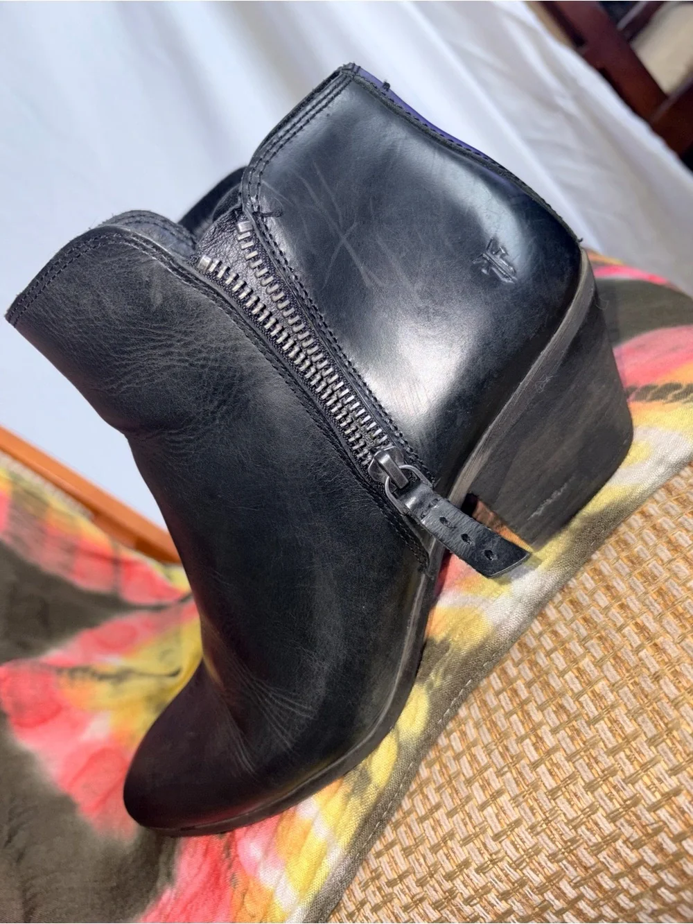 Black Leather Ankle Boots with Side Zip